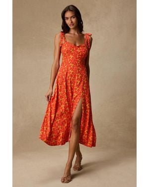 Lulus Dara Multi Floral Tie-Strap Midi Dress - Red