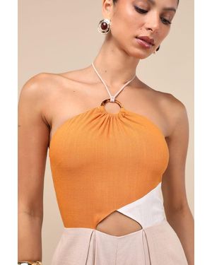 Lulus Suma Block Wide-Leg Jumpsuit - Orange