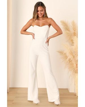 Lulus Fashionista Nights Strapless Bustier Wide-Leg Jumpsuit - Natural