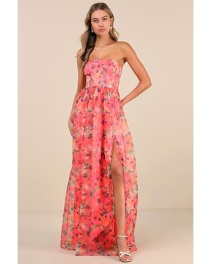 Lulus Endlessly Cute Floral Mesh Cutout Lace Bustier Maxi Dress in Blue |  Lyst