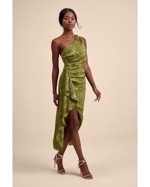 Lulus Vasia Jacquard One-Shoulder Midi Dress - Green