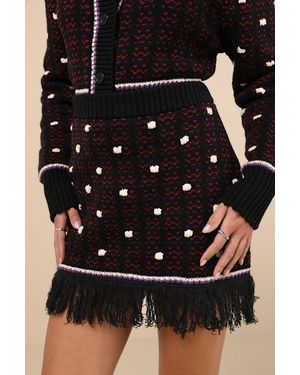 MUTMA Cheli Multi Knit Cotton Fringe Mini Skirt - Black