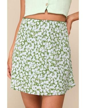Lulus Sweet Tendencies Floral Rosette Bow Mini Skirt - Blue