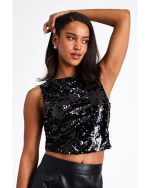 Lulus Chelia Shiny Sequin Cropped Tank Top - Black