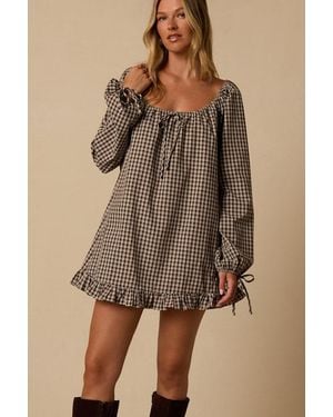 Lulus Brynn Plaid Long Sleeve Dress - Brown