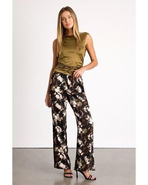 Lulus Moreau Satin Abstract Print Wide-Leg Pants - White