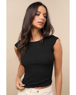 Lulus Bellia Textured Knit Cap Sleeve Backless Top - Black