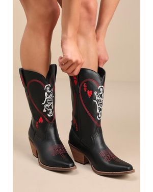 Dingo Queen A Hearts Leather Knee-High Western Boots - Black