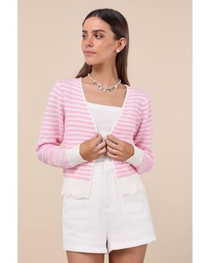 Lulus Adorably Snug Striped Knit Open-Front Cardigan - Pink