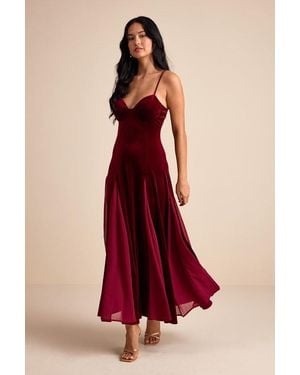 Lulus Elisha And Velvet Pleated Midi Dress - Red