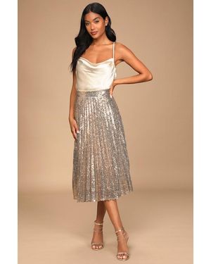 Lulus Glamorous Occasion Sequin Pleated Midi Skirt - Natural