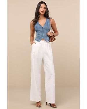 Lulus Andrey Cream Floral Embroidered Straight-Leg Trouser Trousers - Natural