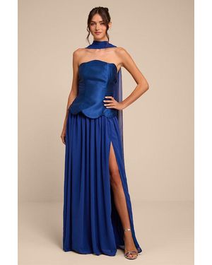 Lulus Kadence Mixed Media Maxi Dress And Scarf Set - Blue