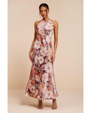 Lulus Sidney Dark Multi Floral Halter Maxi Dress - Pink