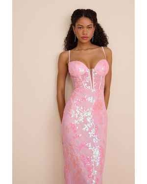 Lulus Livy Sequin Bustier Mermaid Maxi Dress - Pink