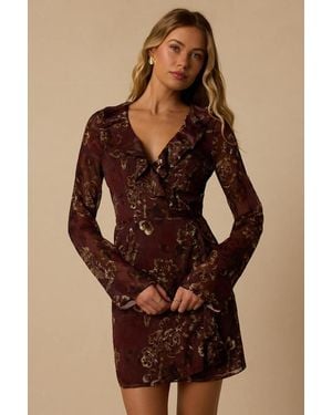 Lulus Cal Floral Mini Wrap Dress - Brown