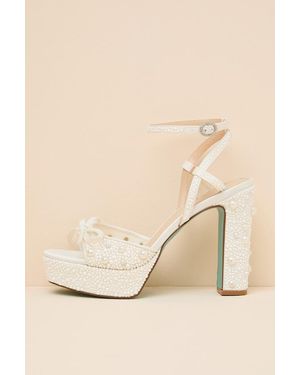 Betsey Johnson Enola Pearl Platform Ankle Strap High Heel Sandals - Natural