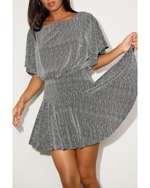 Lulus Olira Lurex Short Sleeve Skater Mini Dress - Black