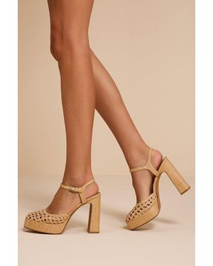Steve Madden Lexie Natural Raffia Ankle Strap Platform Heels
