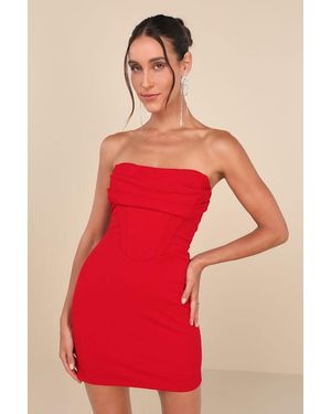 Lulus Dramatic Intent Strapless Corset Bodycon Mini Dress - Red