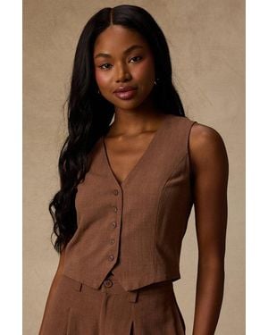Lulus Suits You Perfectly Linen Vest - Brown