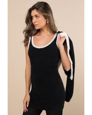 Lulus Splendid Duo Eyelash Knit Two-Piece Dress & Cardigan Set - Black