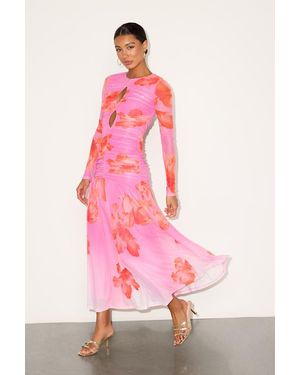 Lulus Alexius Floral Mesh Cutout Long Sleeve Maxi Dress - Pink