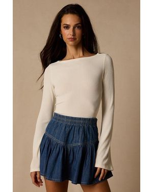 Lulus Maelis Ribbed Knit Long Sleeve Boat Neck Top - Blue