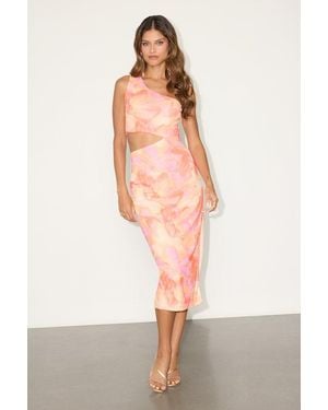Lulus Ismerida And Abstract Mesh One-Shoulder Midi Dress - Pink
