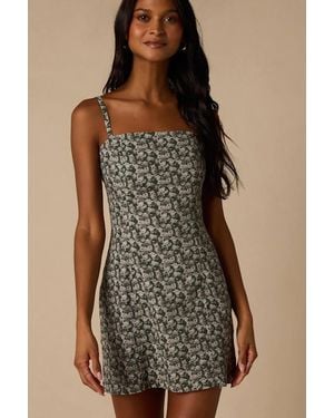 Lulus Teagan Dark Floral Twill Mini Dress - Brown