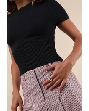Lulus Everyone's A Winter Short Sleeve Seamed Jumper Top - Black