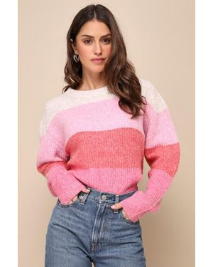 Lulus Warmly Welcomed Multi Striped Pullover Sweater - Pink