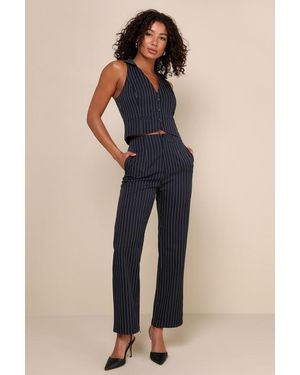 Lulus Confident Appeal Pinstripe High-Rise Trousers - Blue