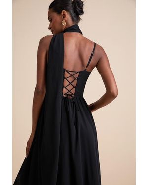 Lulus Irresistibly Darling Chiffon Midi Dress And Scarf Set - Black