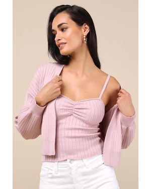 Lulus Cutest Duet Knit Cami Top And Cardigan Sweater Set - Pink