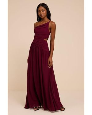 Lulus Marcela Plum Ruched One-Shoulder Maxi Dress - Red