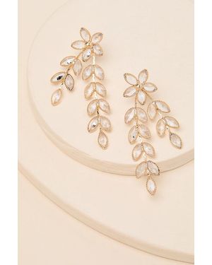 Lulus Tenley Rhinestone Floral Drop Earrings - Brown