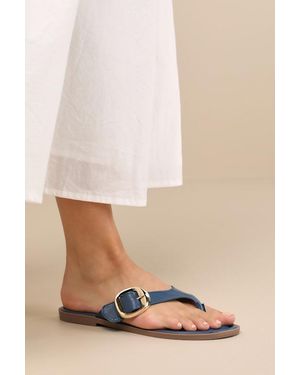 Lulus Zelma Buckle Thong Sandals - Natural