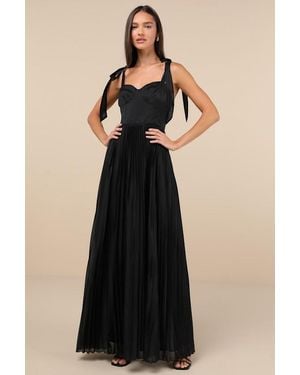 Lulus Attentive Elegance Tie-Strap Bustier Pleated Maxi Dress - Black