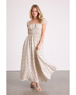 Lulus Wanda Ditsy Floral Tie-Back Puff Sleeve Maxi Dress - White