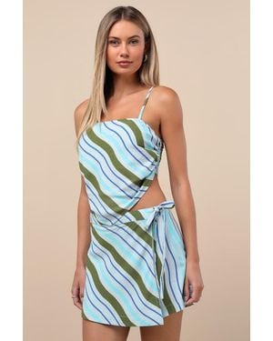 Roxy Zola Striped Mid-Rise Faux Wrap Skort - Blue