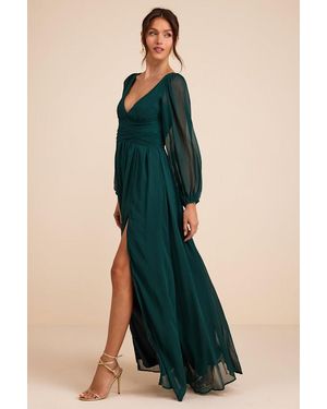 Lulus Enchant My Love V-Neck Long Sleeve Maxi Dress - Green