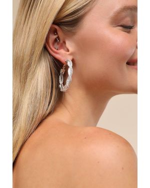 Lulus Simply Pristine Rhinestone Hoop Earrings - Natural