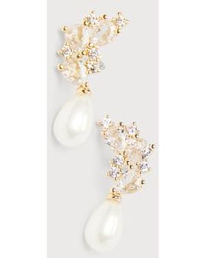 Lulus Seeking Elegance Cubic Zirconia Pearl Stud Earrings - Brown
