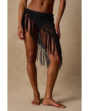 Lulus Ashore Crochet Fringe Swim Cover-Up Sarong - Brown