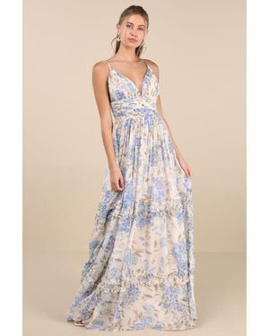 Lulus Niora And Floral Pleated Maxi Dress - Natural