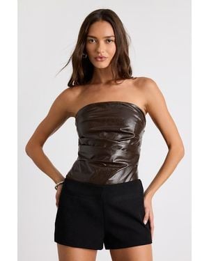Lulus Anwyn Dark Vegan Leather Ruched Strapless Bodysuit - Black