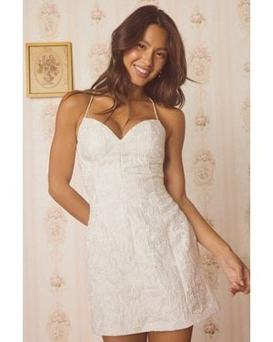 Lulus Lucille Floral Jacquard Lace-Up Mini Dress - Black