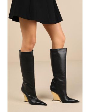 SCHUTZ SHOES Siena Leather Knee-High Wedge Boots - Black
