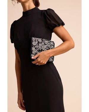 Lulus Rhia Floral Beaded Velvet Clutch - Black